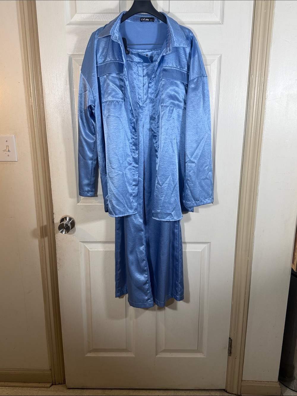 Chloe Sky Blue Satin Pantsuit Set